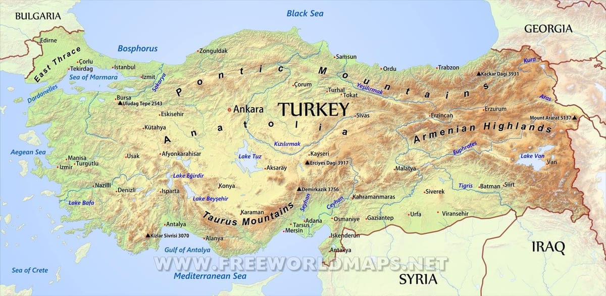 トルコの地理的地図