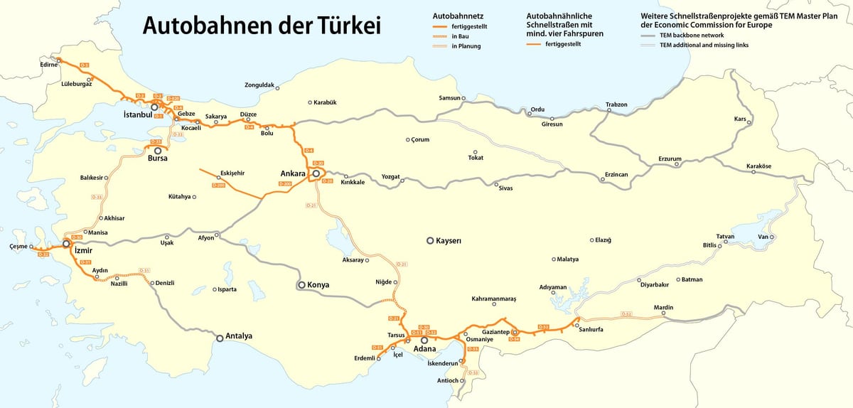 地図のトルコの道