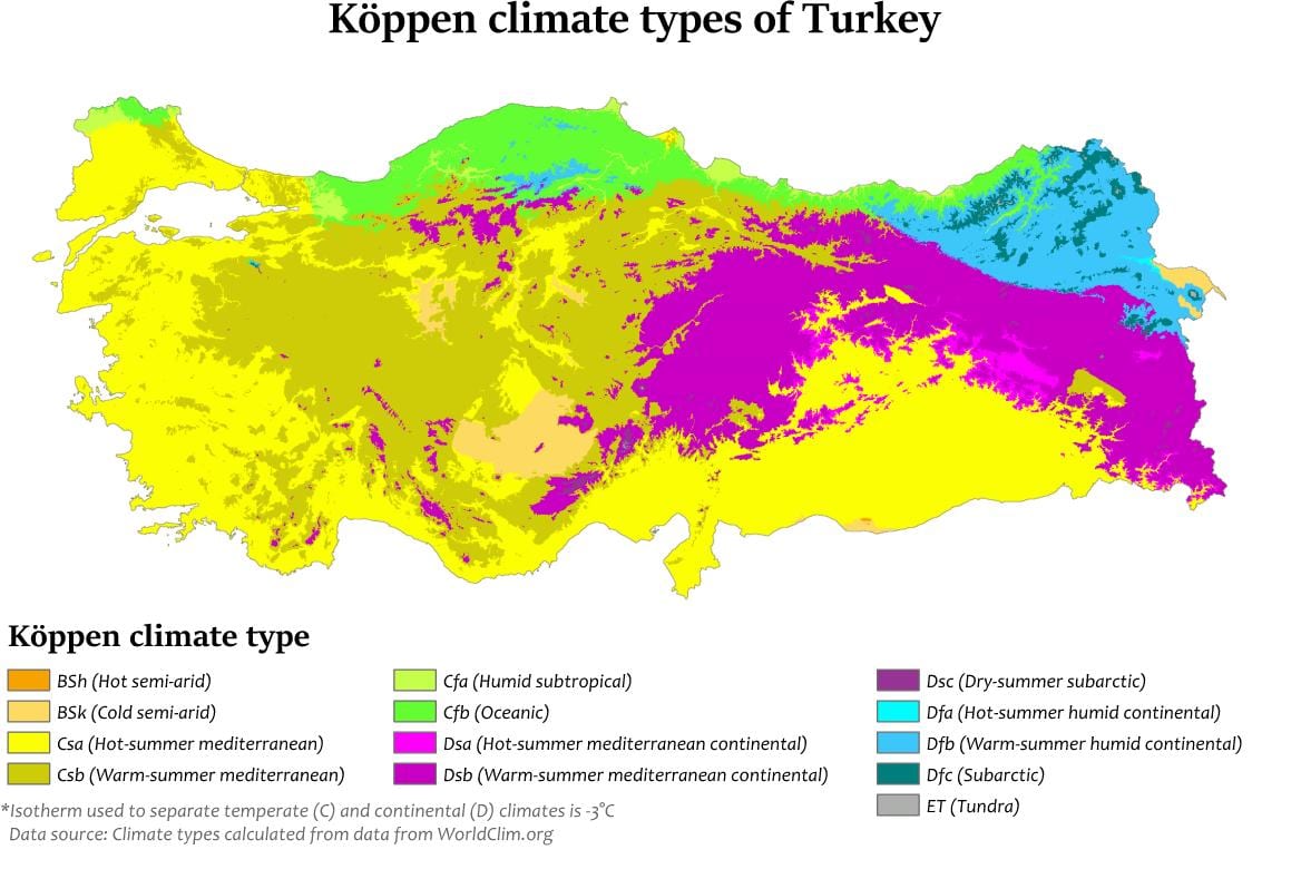 地図のトルコの気候