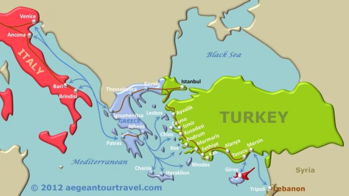 地図のトルコのフェリー