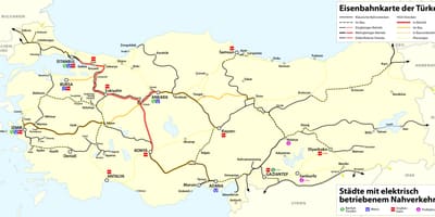 地図のトルコの鉄道